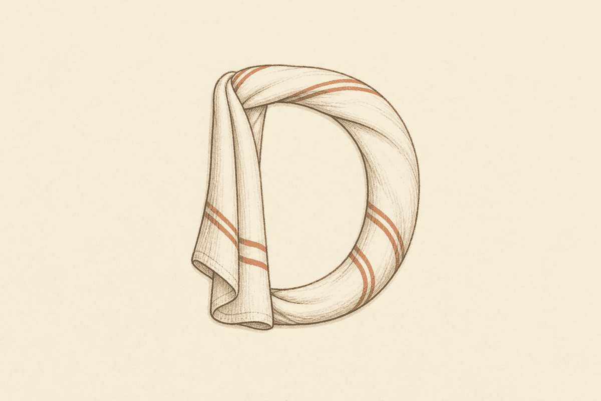 The Dish Towel Pictures mark — a striped dish towel folded into the letter D